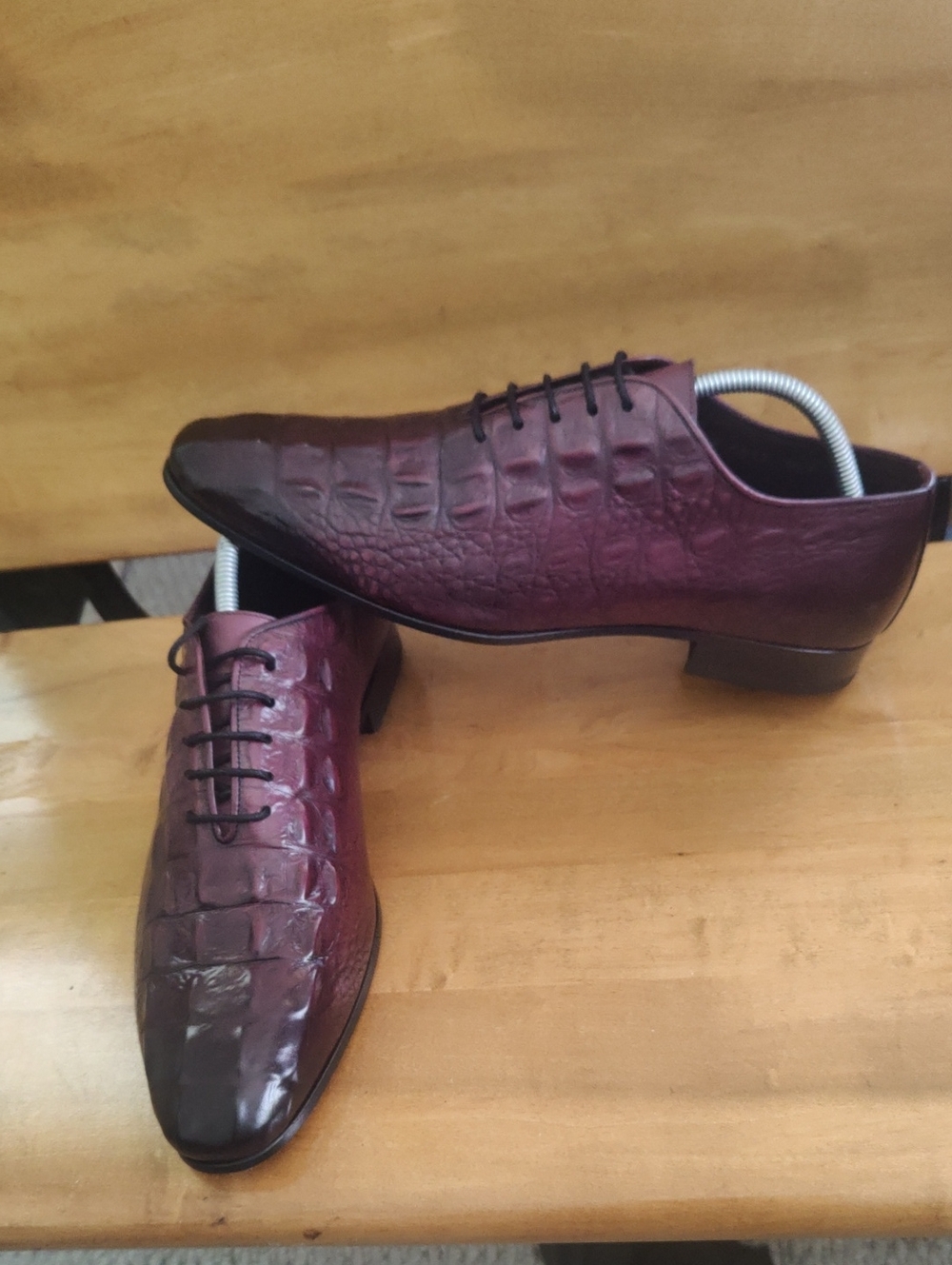 Ntw Vinci The Randor Burgundy Hand Painted Croc Embossed Leather Oxford Size 42